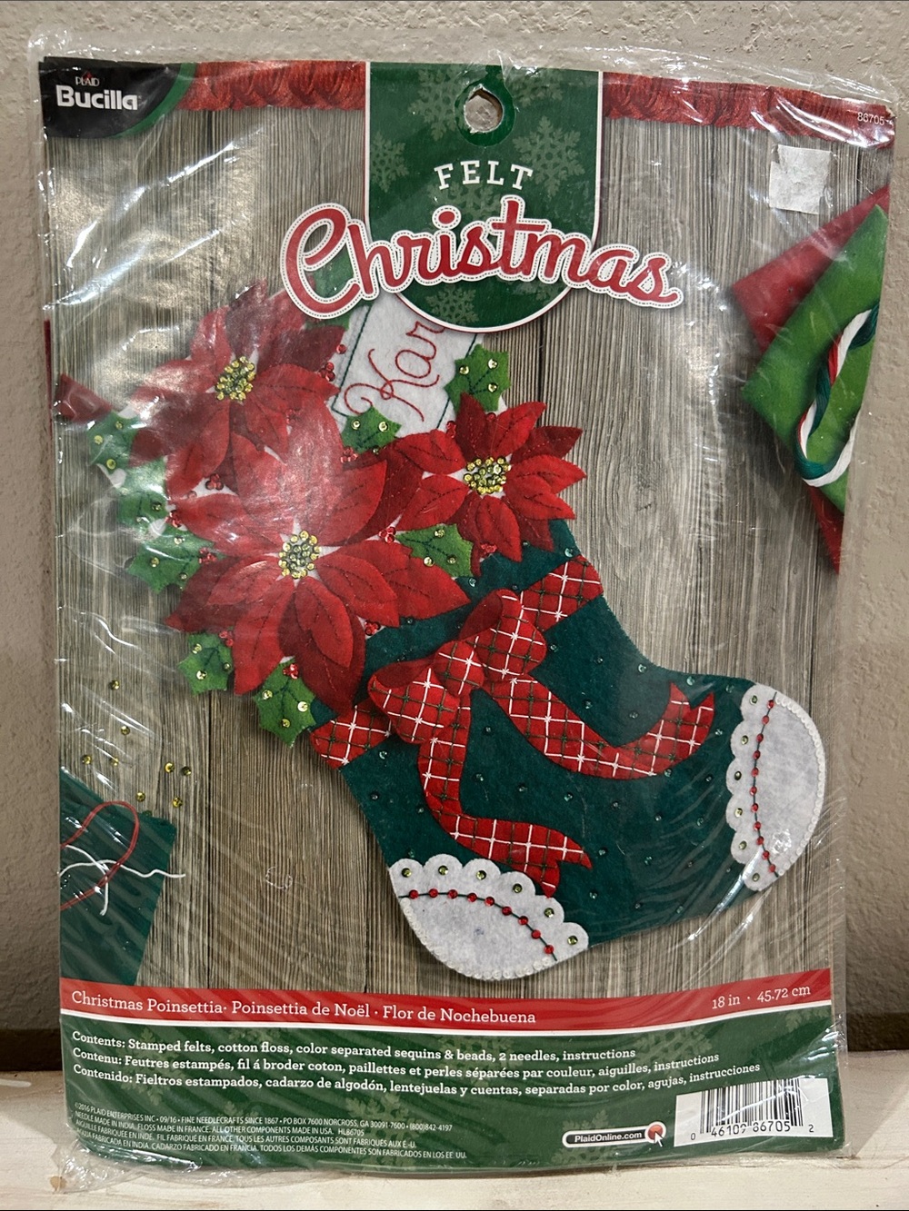 Bucilla - 2016 Green Felt Christmas Stocking Kit with Red Poinsettias